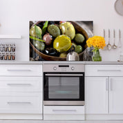 Aegean Olives | Glass Printed Backsplash for your Kitchen - ArtDesigna Glass Printing Wall Art