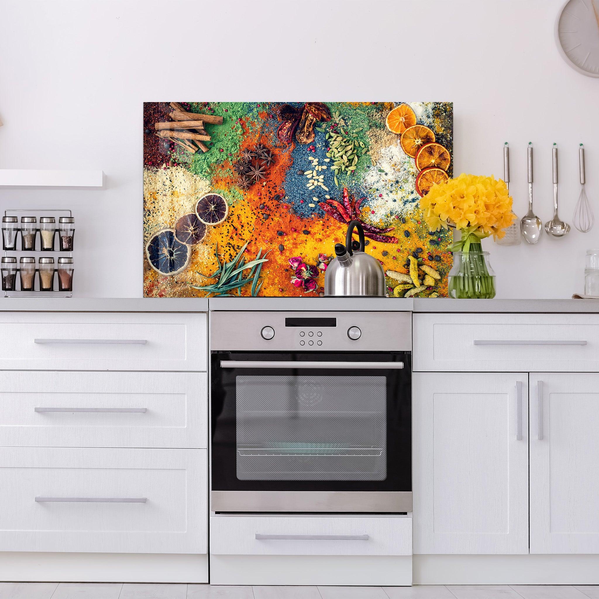 Rainbow Spices | Glass Printed Backsplash for your Kitchen - ArtDesigna Glass Printing Wall Art