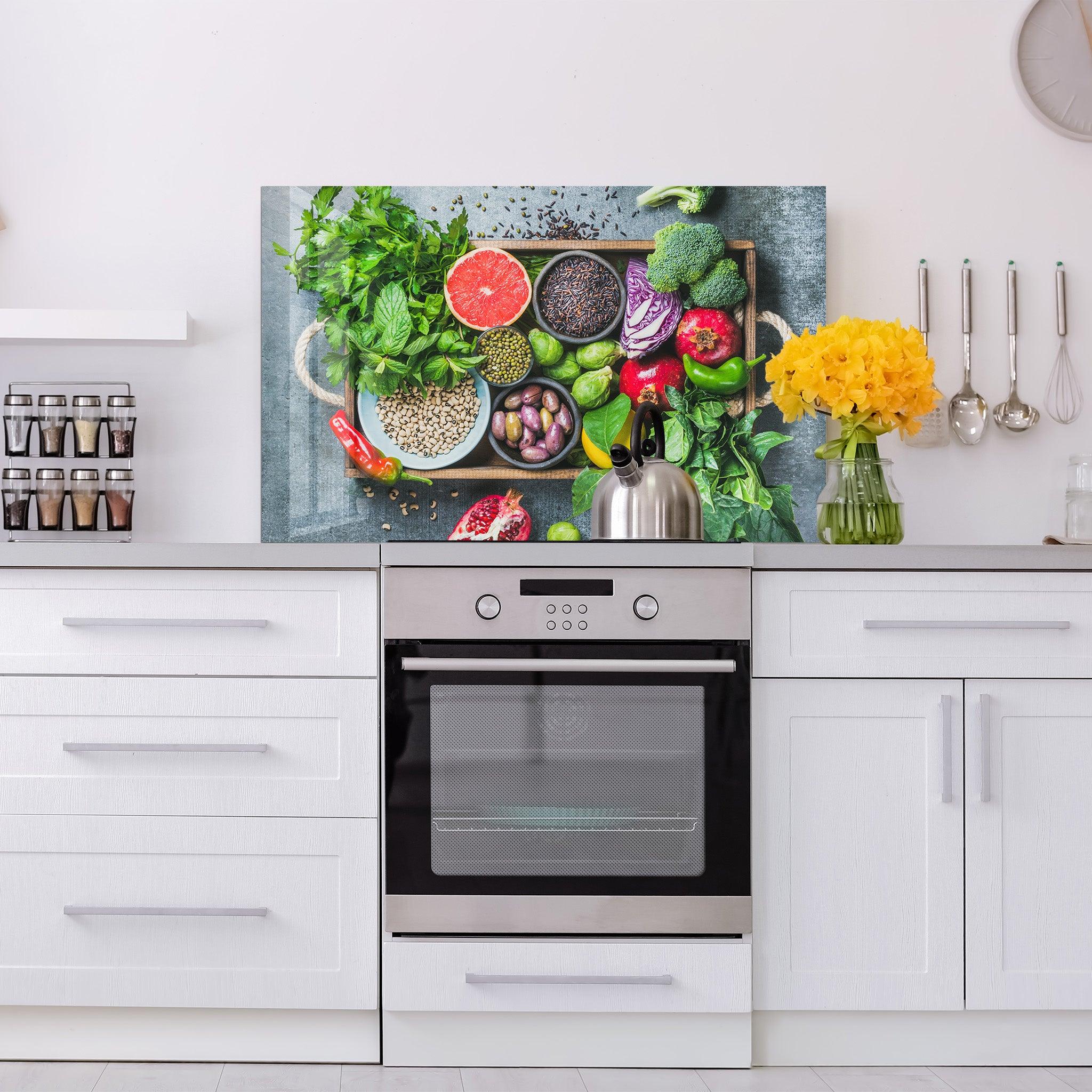 Colorful Vegetables | Glass Printed Backsplash for your Kitchen - ArtDesigna Glass Printing Wall Art