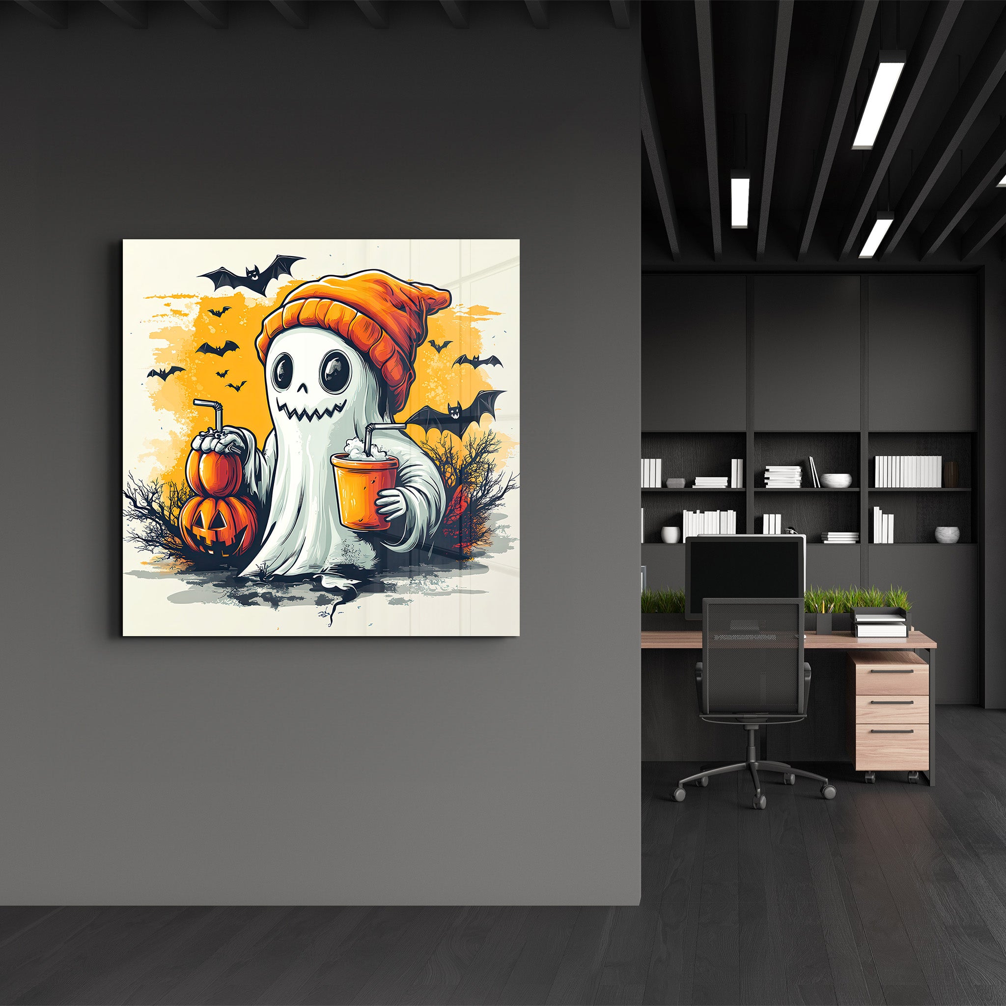 Chillin' Ghost: Halloween Vibes | Halloween Style Glass Wall Art