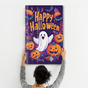 Cheerful Ghost Happy Halloween | Glass Wall Art