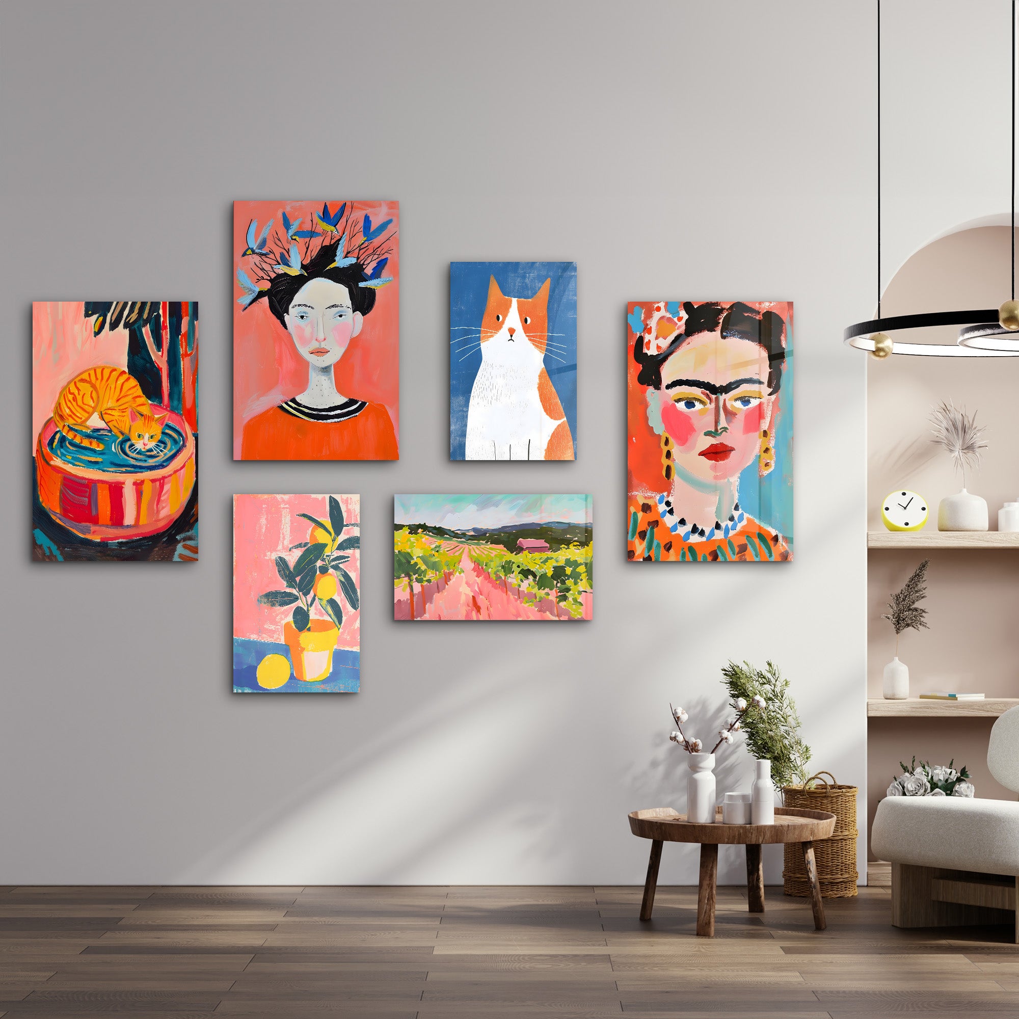 Eclectic and Pastel Gallery Glass Wall Art Set - Artdesigna