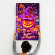 Glowing Jack-O-Lanterns | Halloween Glass Wall Art