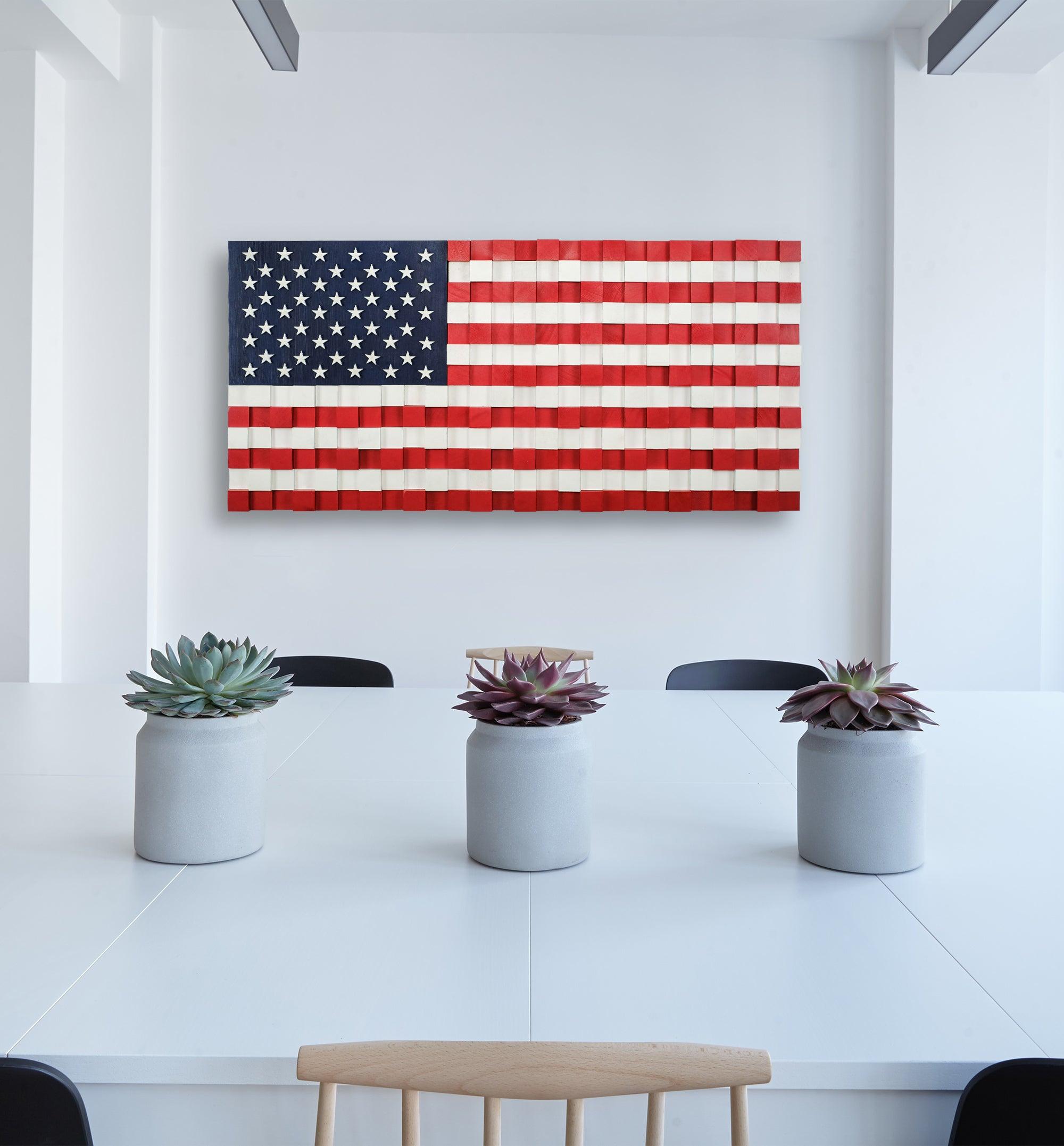 US Flag | Premium Wood Handmade Wall Sculpture - Limited Edition - ArtDesigna Glass Printing Wall Art