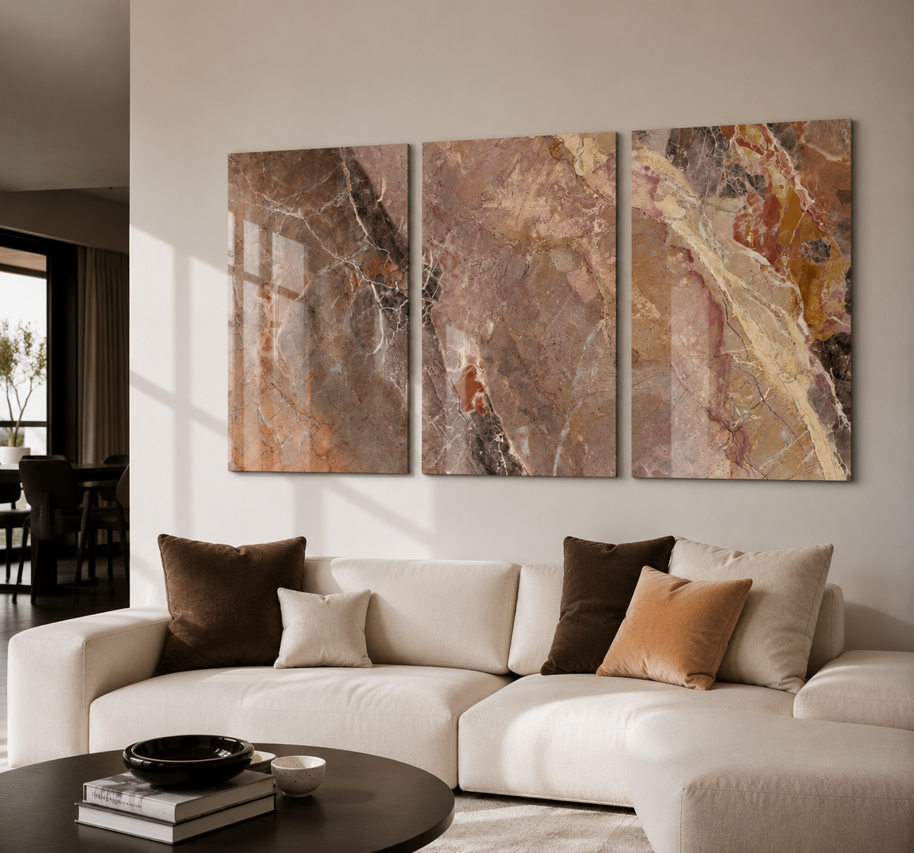 Terracotta Marble Trio | Glass Wall Art