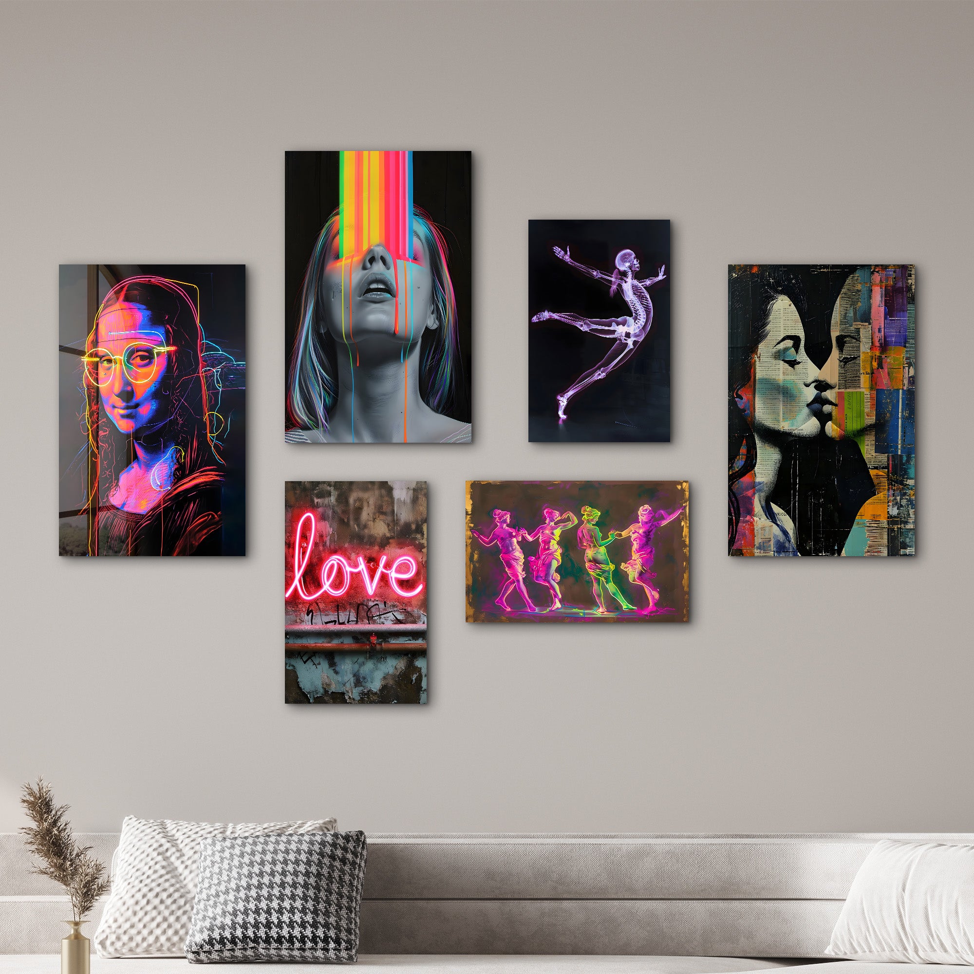 Neon Dreams & Urban Pop Gallery Glass Wall Art Set - Artdesigna