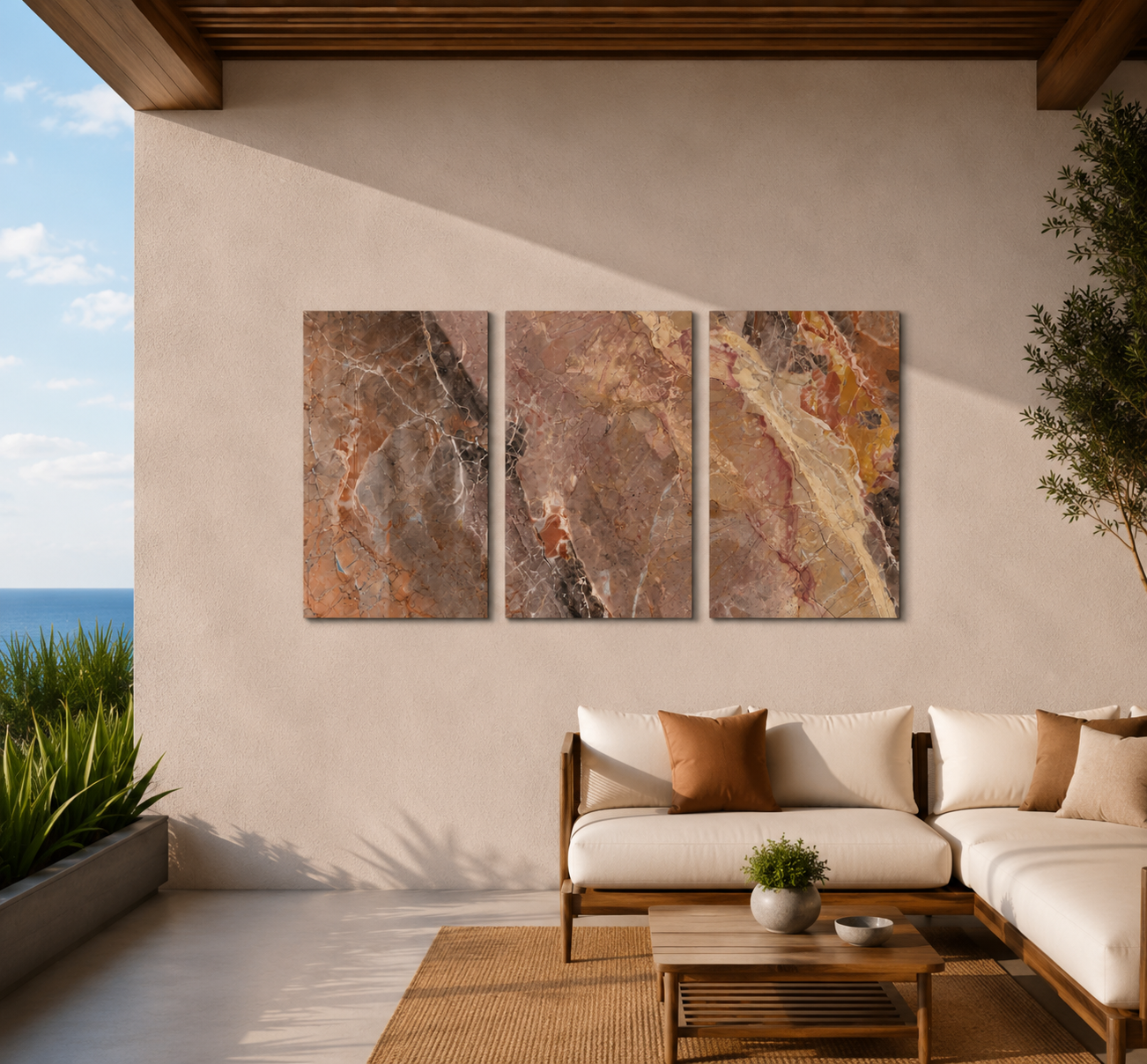 Terracotta Marble Trio | Glass Wall Art