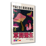 Yayoi Kusama Pink Mushrooms Japanese Pop Art | Glass Wall Art