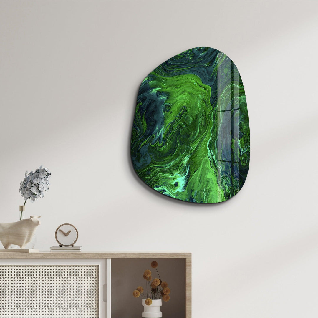 ・"Green Ink"・Amorphous Collection Glass Wall Art