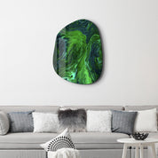 ・"Green Ink"・Amorphous Collection Glass Wall Art - ArtDesigna Glass Printing Wall Art