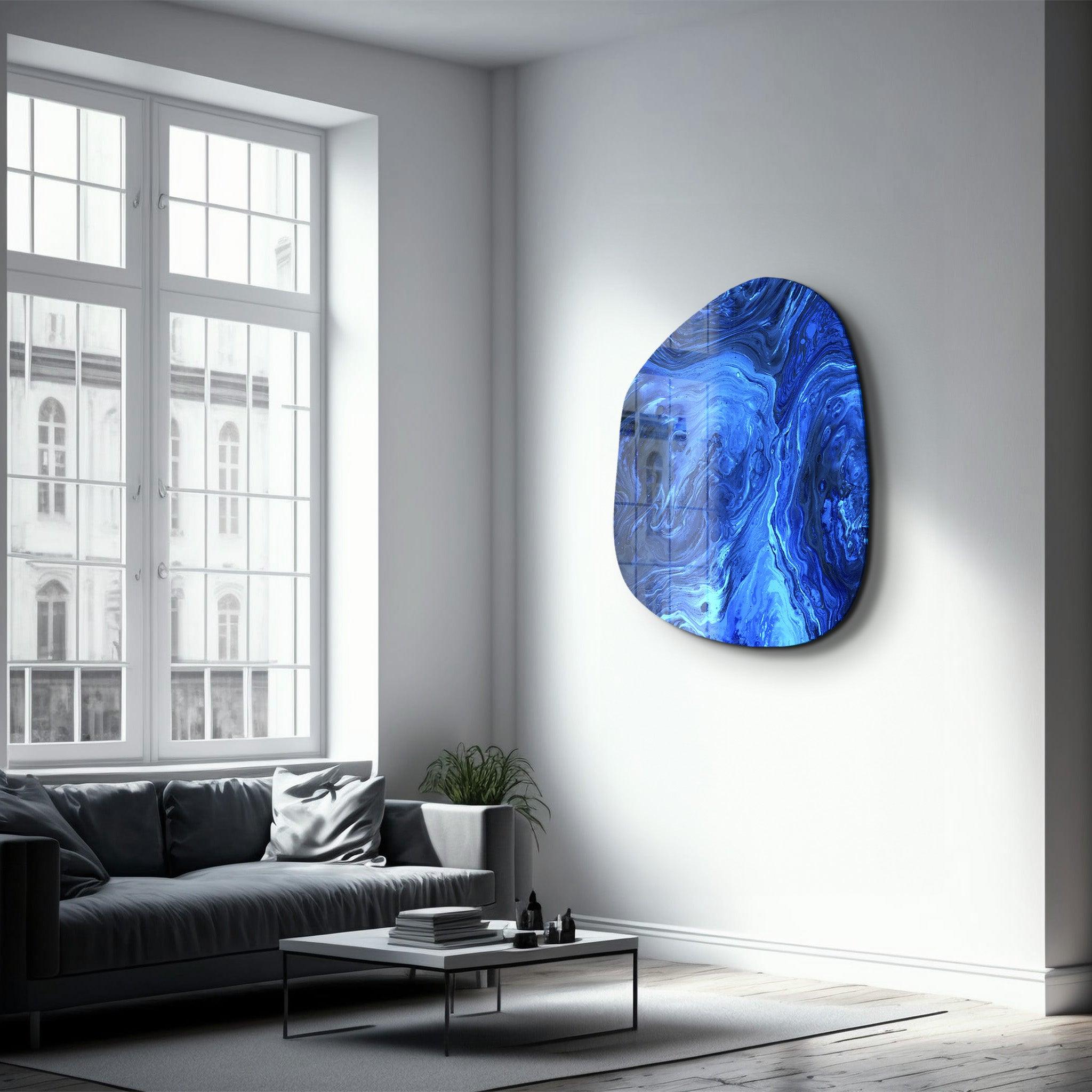 ・"Blue Ink"・Amorphous Collection Glass Wall Art - ArtDesigna Glass Printing Wall Art