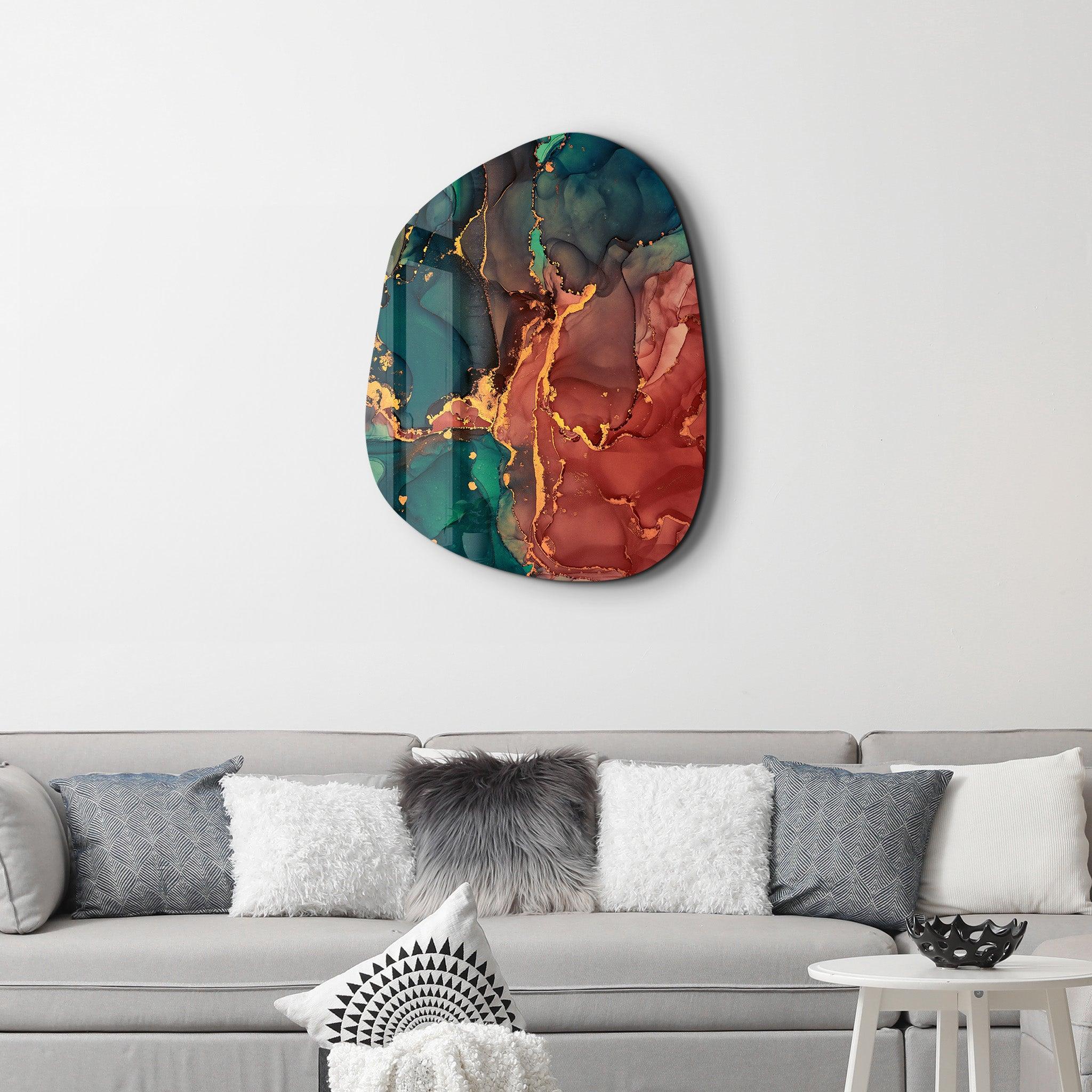 ・"Green and Red Marble"・Amorphous Collection Glass Wall Art - ArtDesigna Glass Printing Wall Art