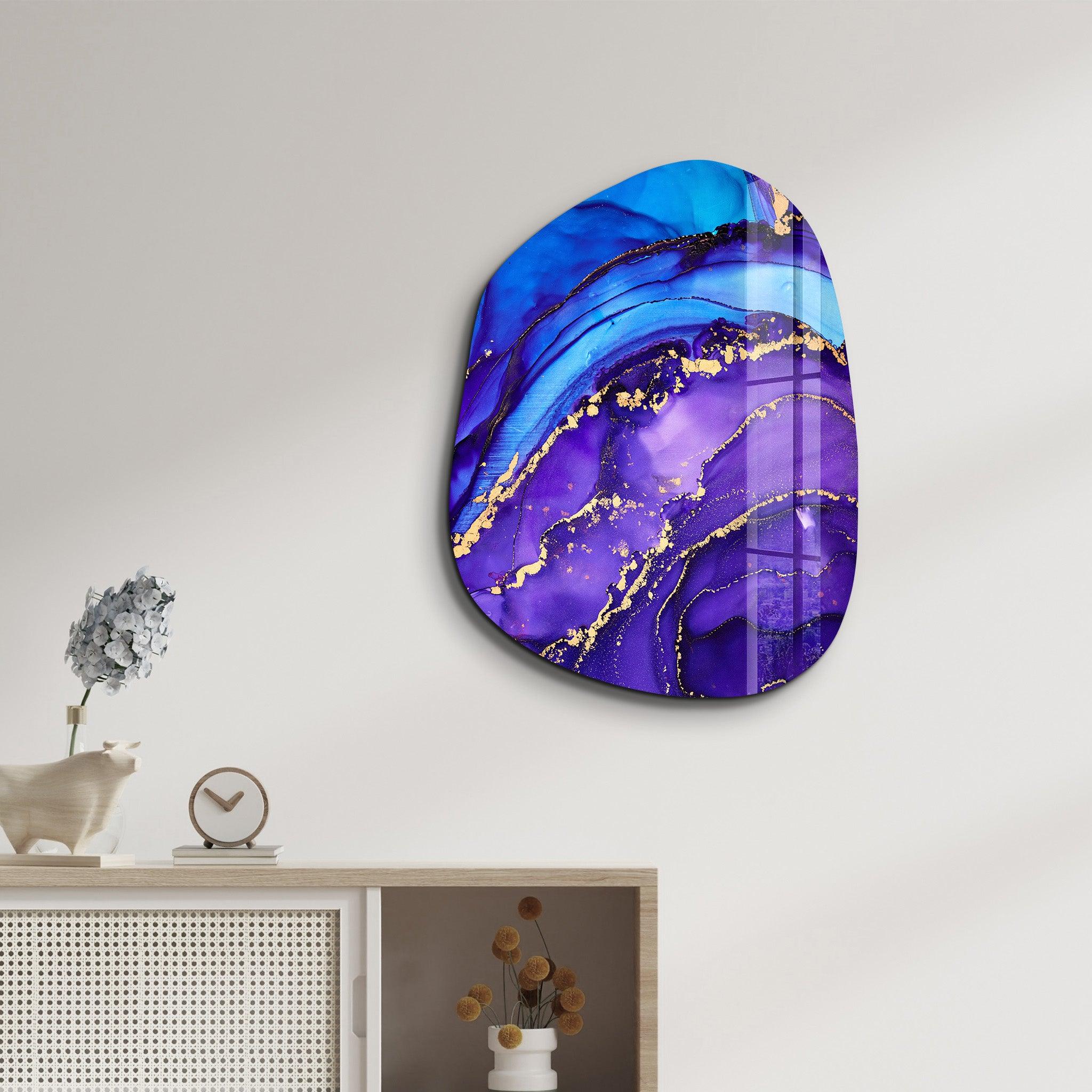 Tempered Glass, Glass, newest Glass Printing, Purple And Gold Marble, Purple Marble Glass Decor, Alcohol Ink Glass Wall,