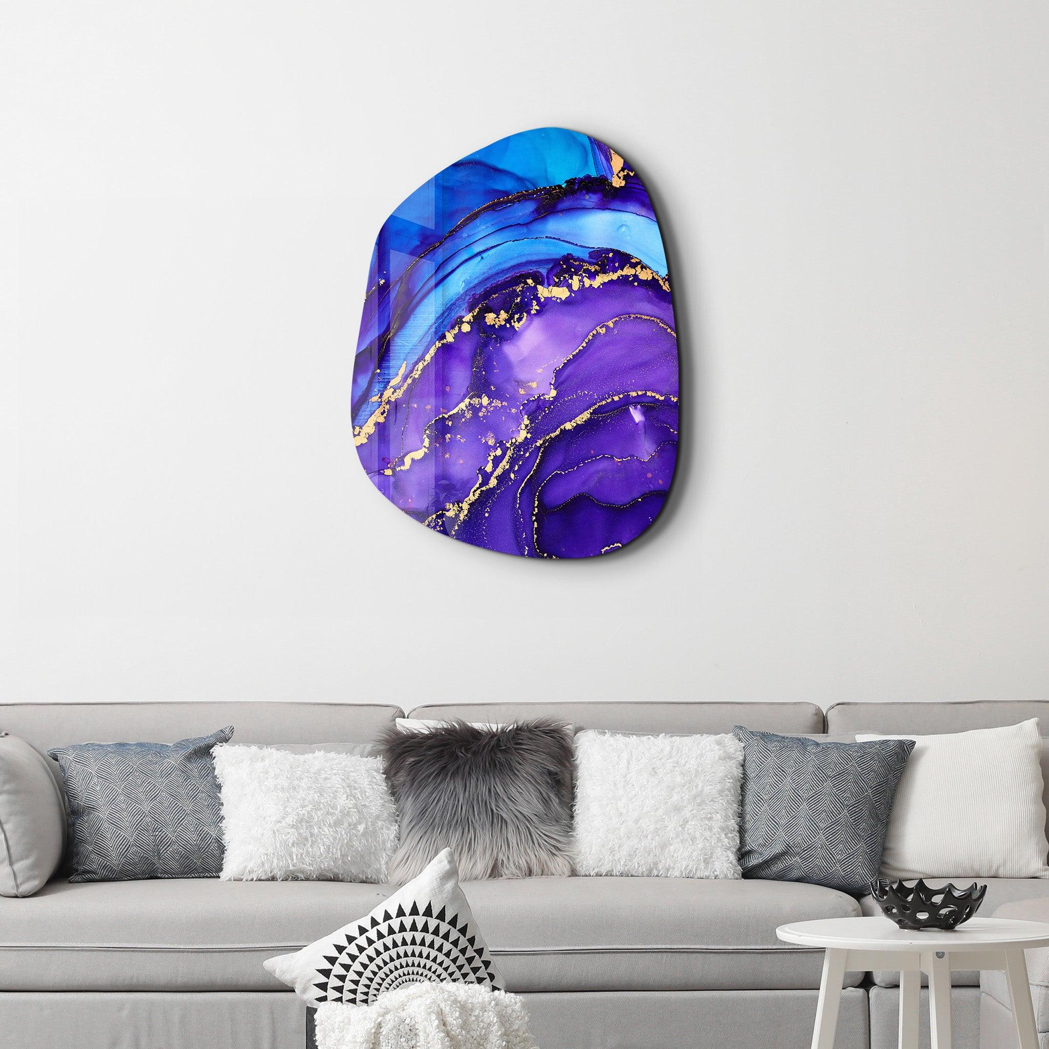 ・"Purple and Blue Marble"・Amorphous Collection Glass Wall Art - ArtDesigna Glass Printing Wall Art