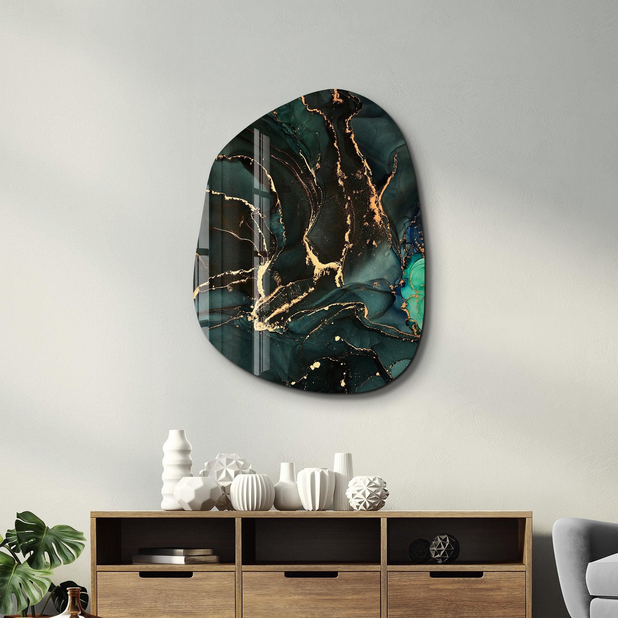 ・"Dark Green"・Amorphous Collection Glass Wall Art - ArtDesigna Glass Printing Wall Art