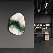 ・"Green on Beige"・Amorphous Collection Glass Wall Art - ArtDesigna Glass Printing Wall Art