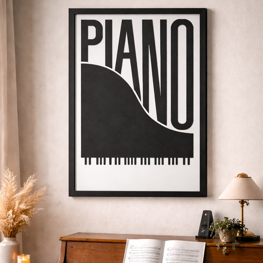 PIANO – Modern Wooden Music Typography Wall Art