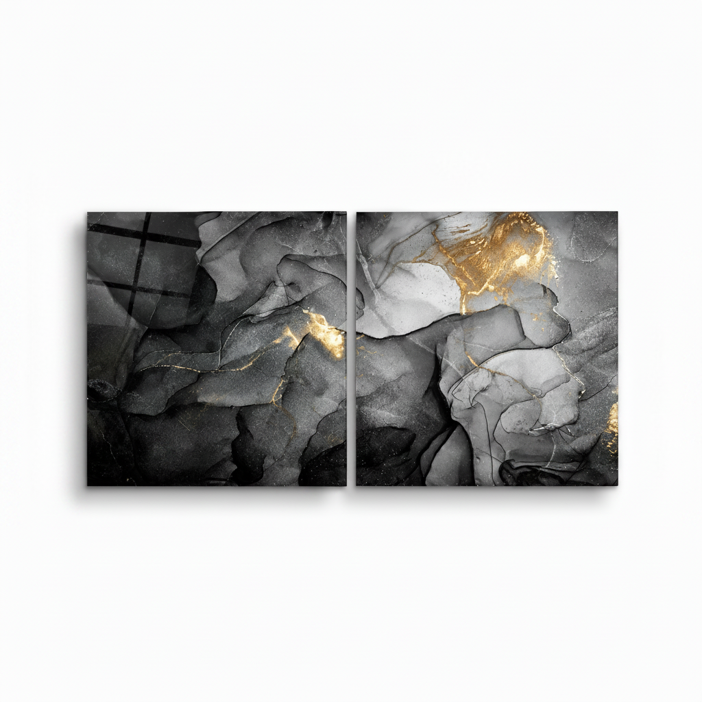 Black Marble Duo | Glass Wall Art