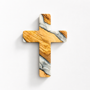 Handmade olive wood and artistic resin wall cross, decorative wood wall art by Artdesigna with intricate natural design.