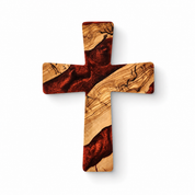 Handmade olive wood and artistic resin wall cross, decorative wood wall art by Artdesigna featuring natural textures and intricate design.