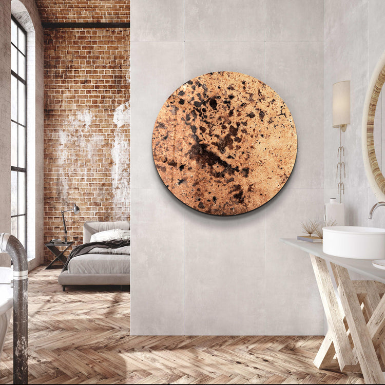 ・"Stone with Crystals - Brown"・Rounded Glass Wall Art - ArtDesigna Glass Printing Wall Art