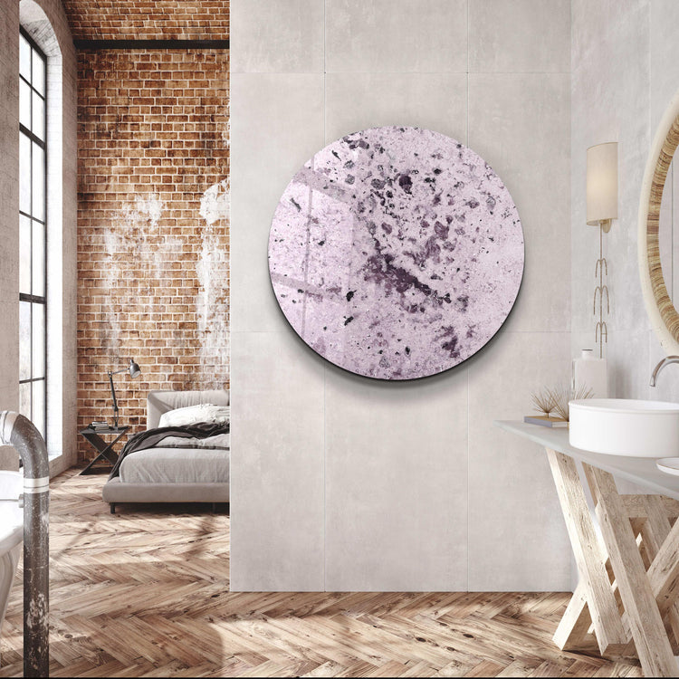 ・"Stone with Crystals - Light Purple"・Rounded Glass Wall Art - ArtDesigna Glass Printing Wall Art