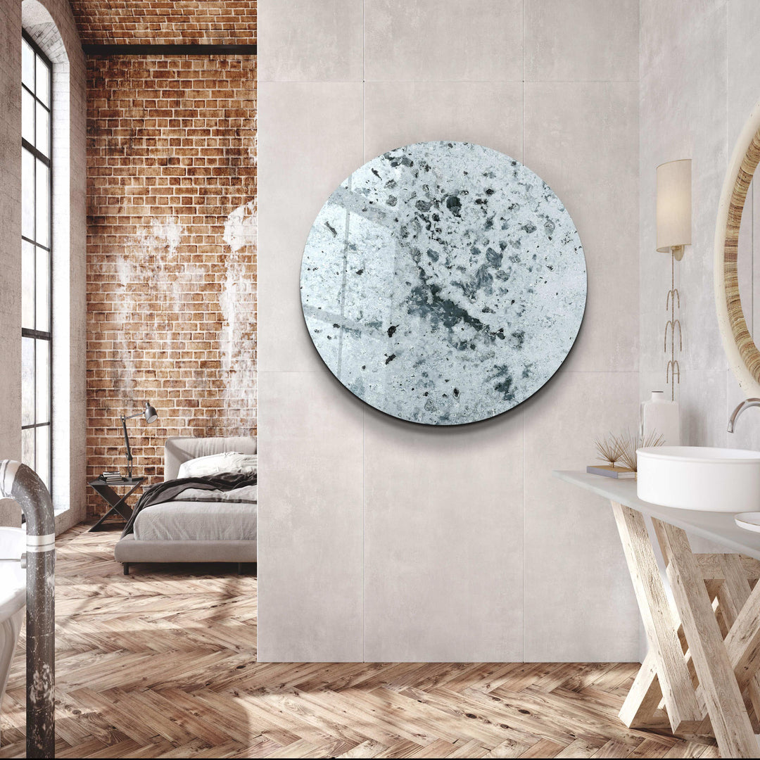 ・"Stone with Crystals - Light Blue"・Rounded Glass Wall Art - ArtDesigna Glass Printing Wall Art