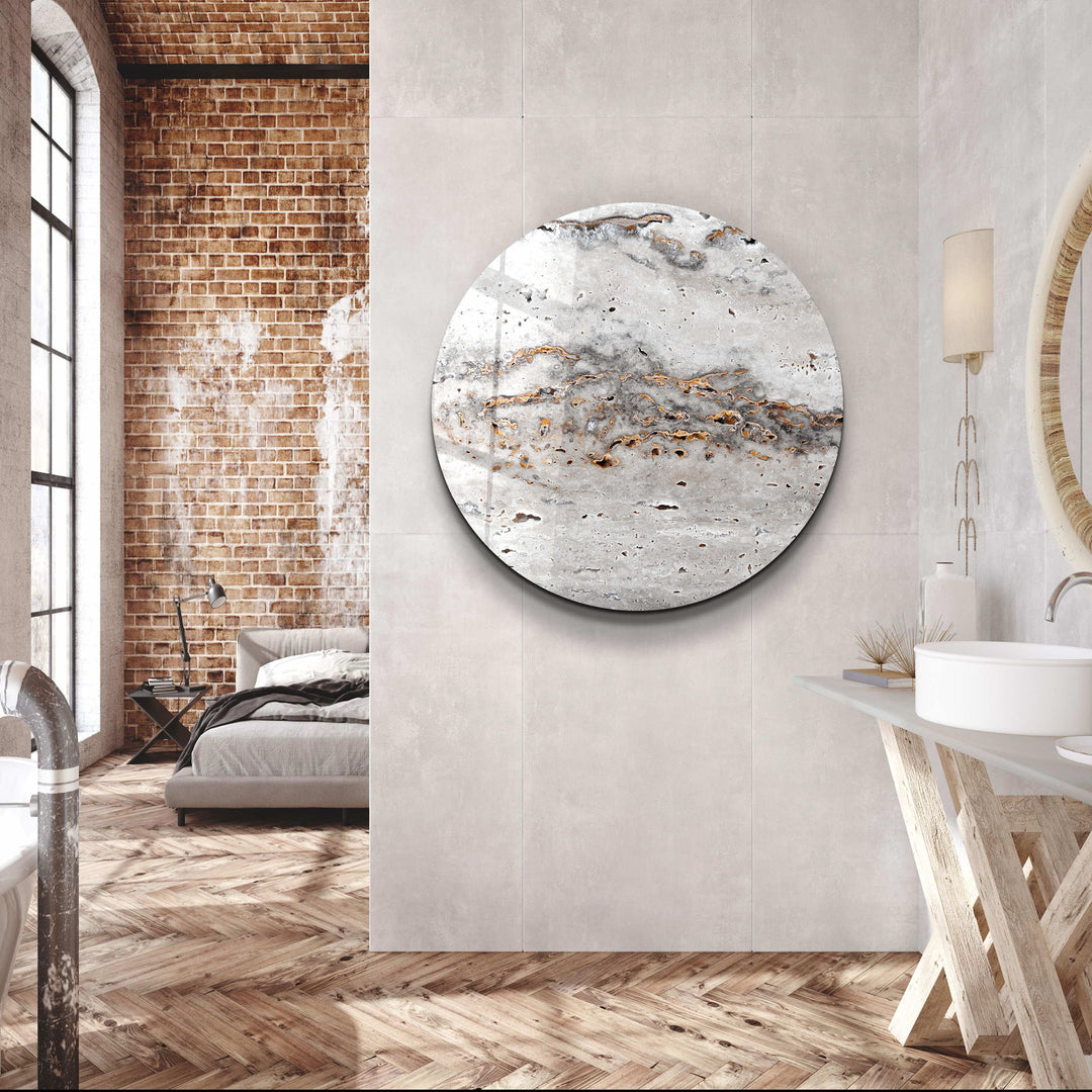 ・"Travertine - Gray "・Rounded Glass Wall Art - ArtDesigna Glass Printing Wall Art