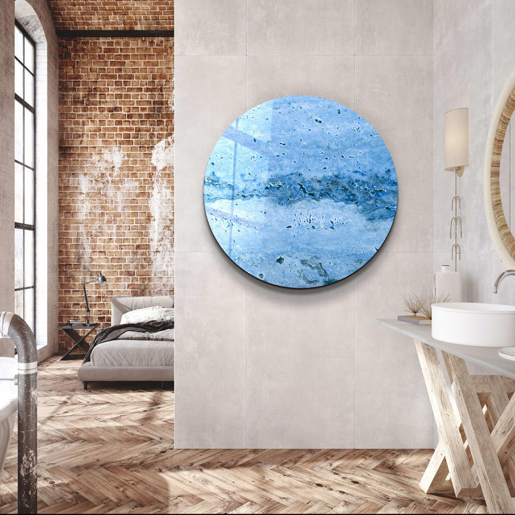 ・"Travertine Stone - Azure"・Rounded Glass Wall Art - ArtDesigna Glass Printing Wall Art