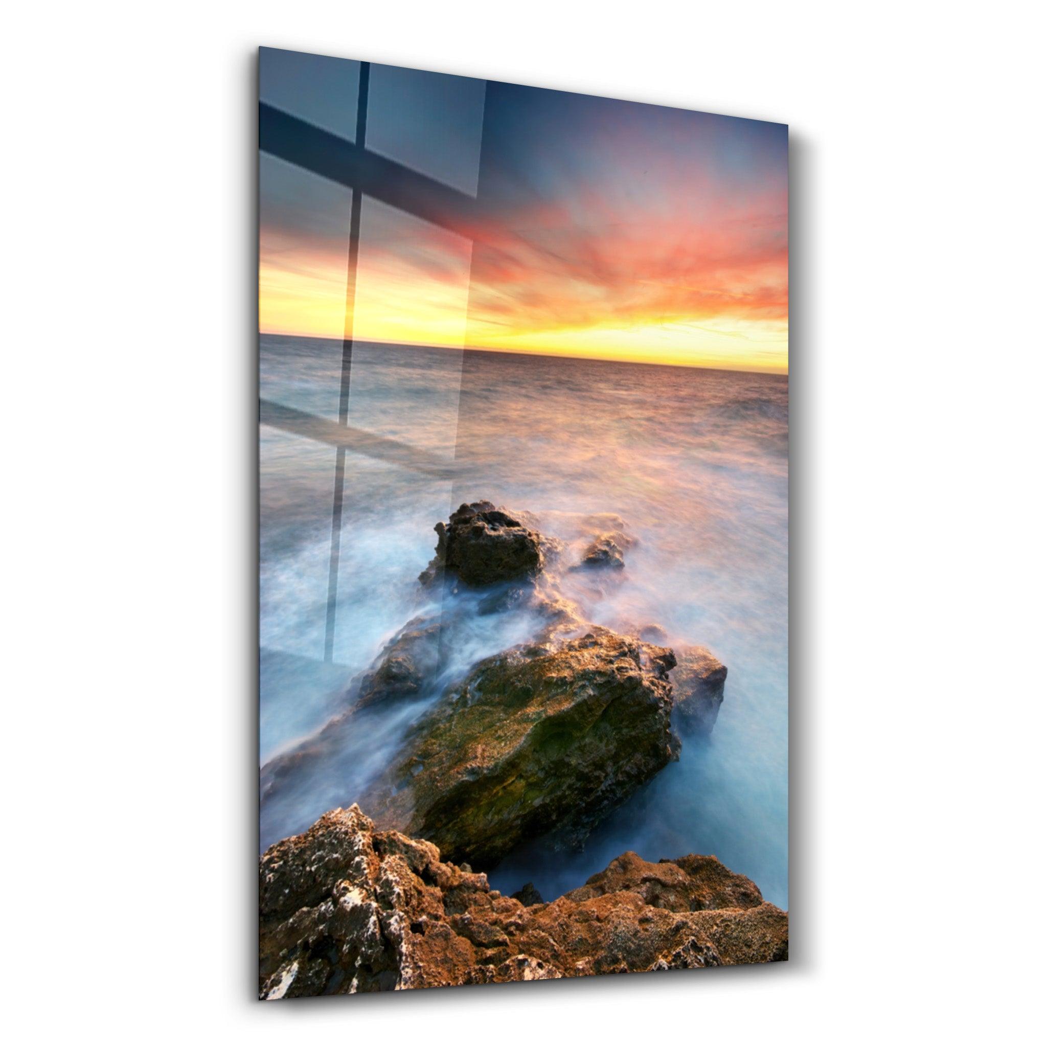 Sunset and Rocks | Glass Wall Art - ArtDesigna Glass Printing Wall Art