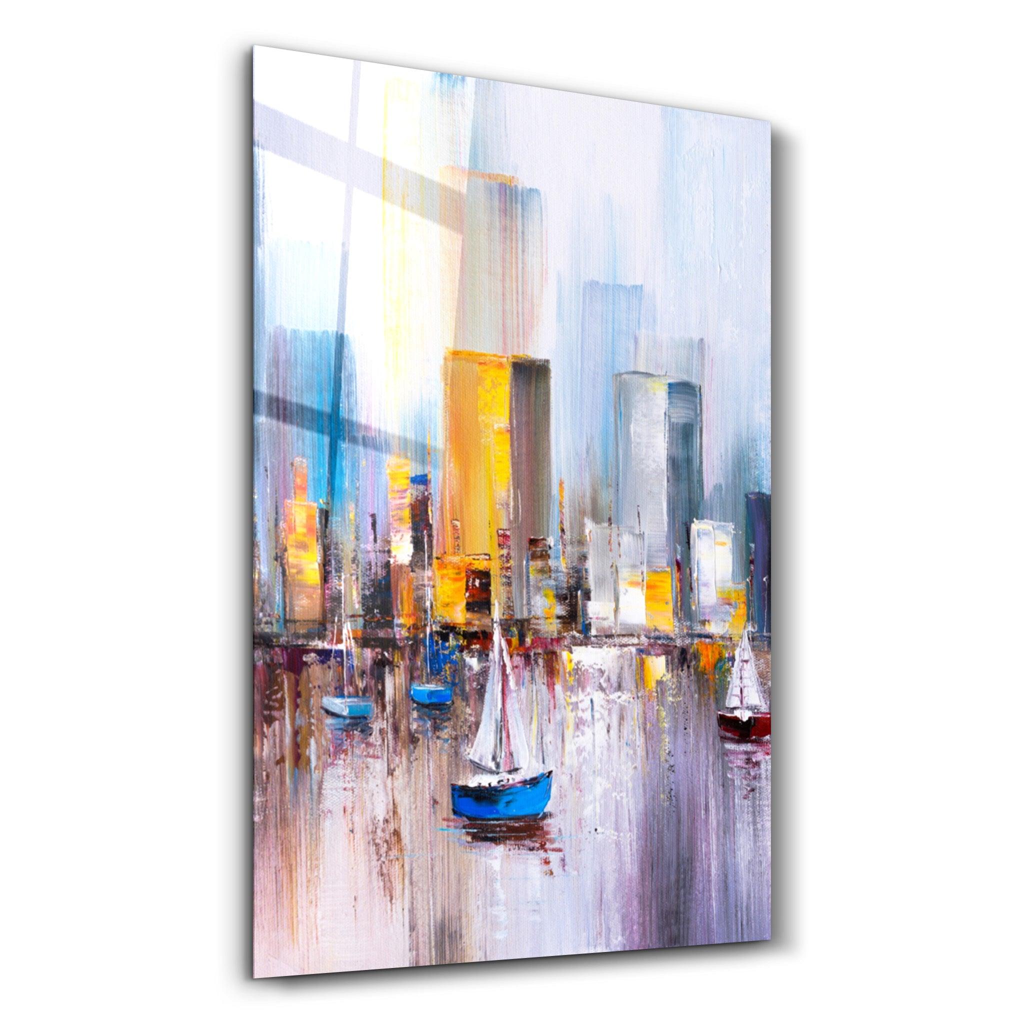 Abstract Boats and Buildings | Glass Wall Art - ArtDesigna Glass Printing Wall Art