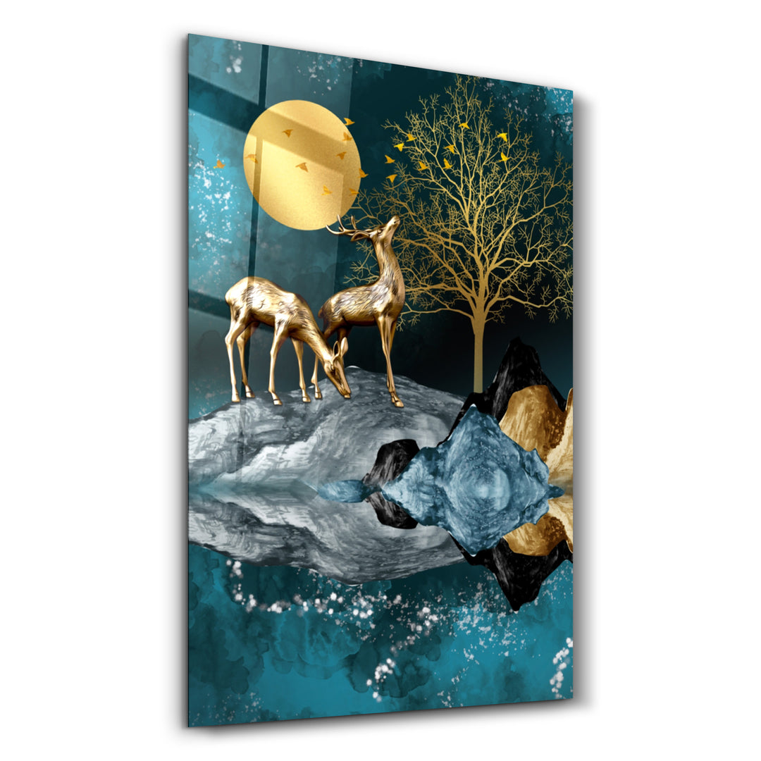 ・"Abstract Deer & Birds V2"・Glass Wall Art - ArtDesigna Glass Printing Wall Art