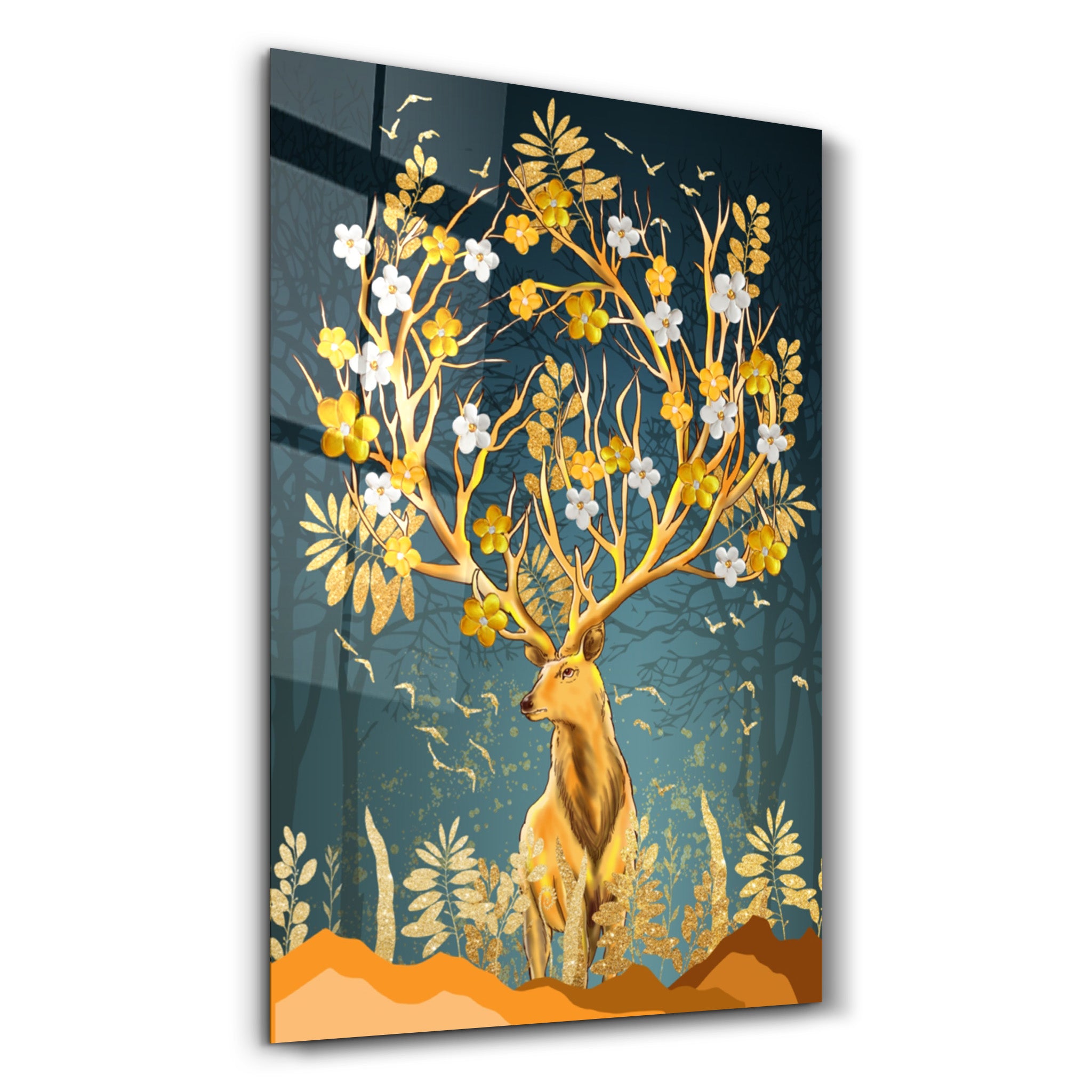 ・"Abstract Deer & Flowers"・Glass Wall Art - ArtDesigna Glass Printing Wall Art
