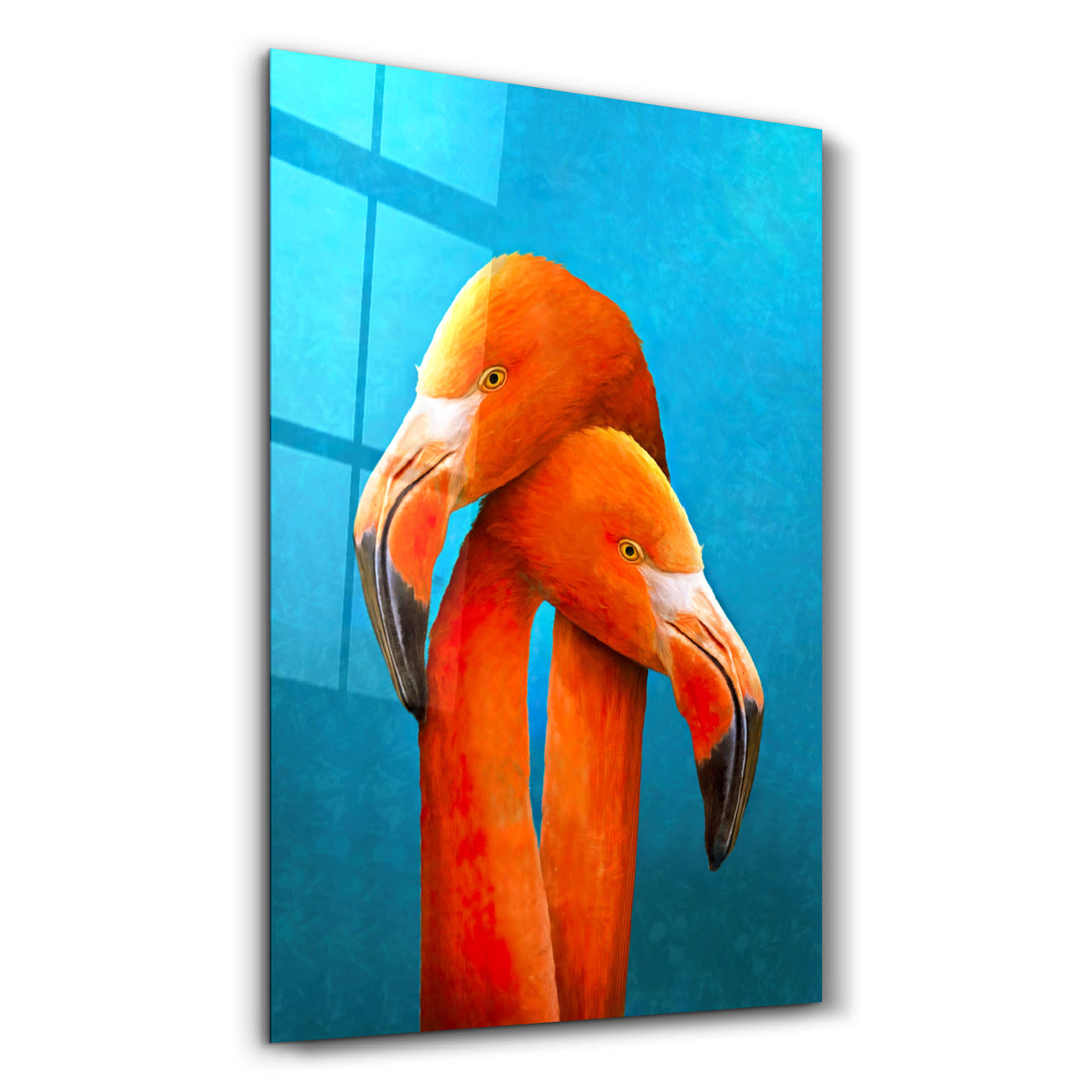 ・"Orange Flamingos"・Glass Wall Art - ArtDesigna Glass Printing Wall Art
