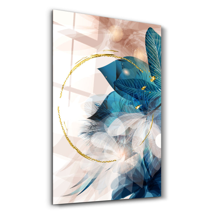 ・"Abstract Blue Leaves"・Glass Wall Art - ArtDesigna Glass Printing Wall Art