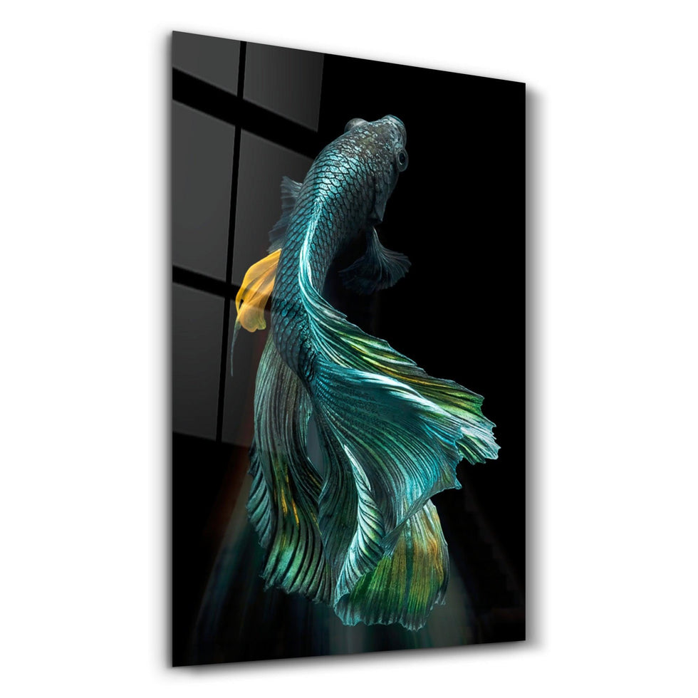 Image showcasing Blue Fish | Glass Wall Art – Artdesigna