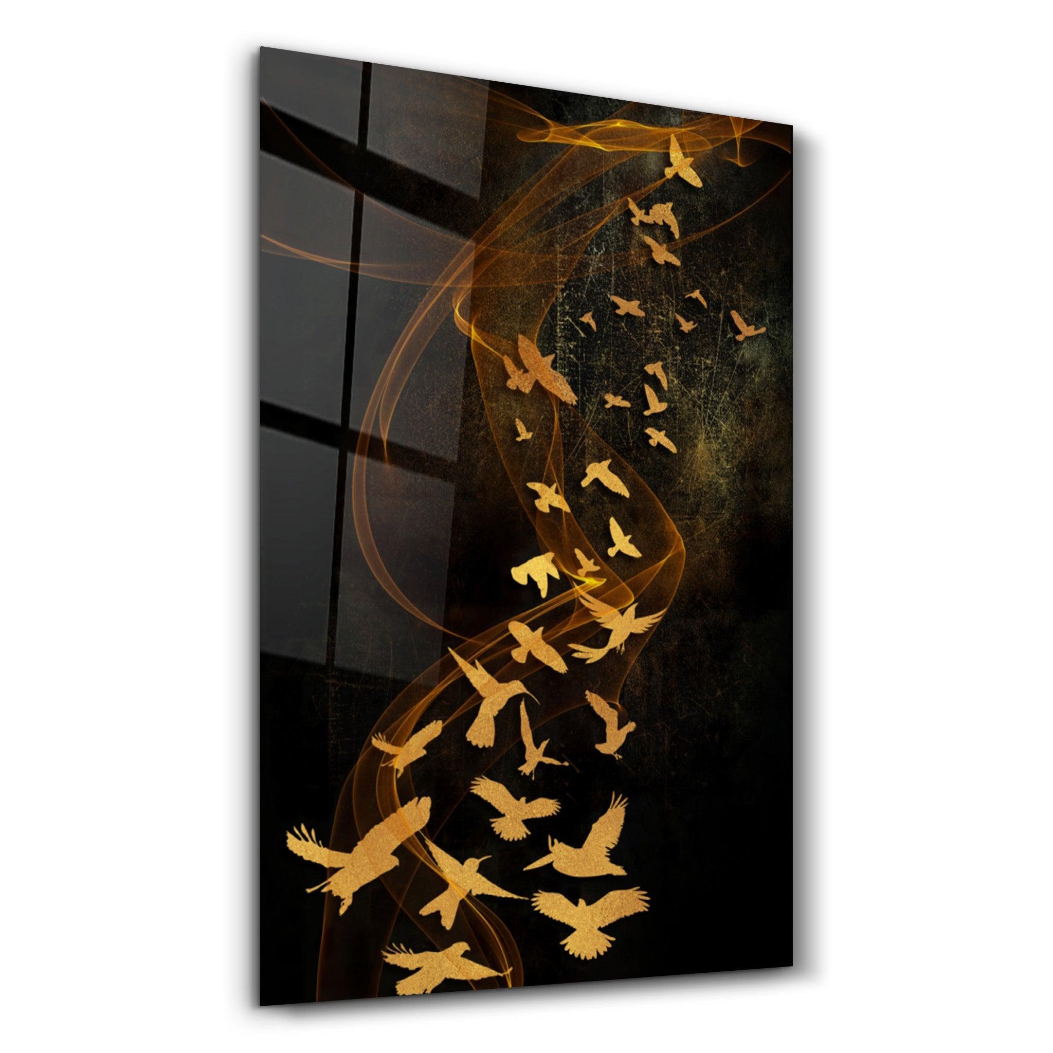 Abstract Yellow Birds | Glass Wall Art - ArtDesigna Glass Printing Wall Art