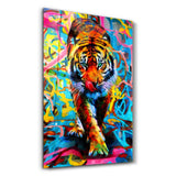Abstract Colorful Tiger | Glass Wall Art