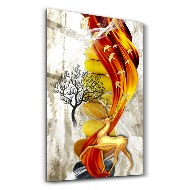 ・"Deer & Birds V4"・Glass Wall Art - ArtDesigna Glass Printing Wall Art