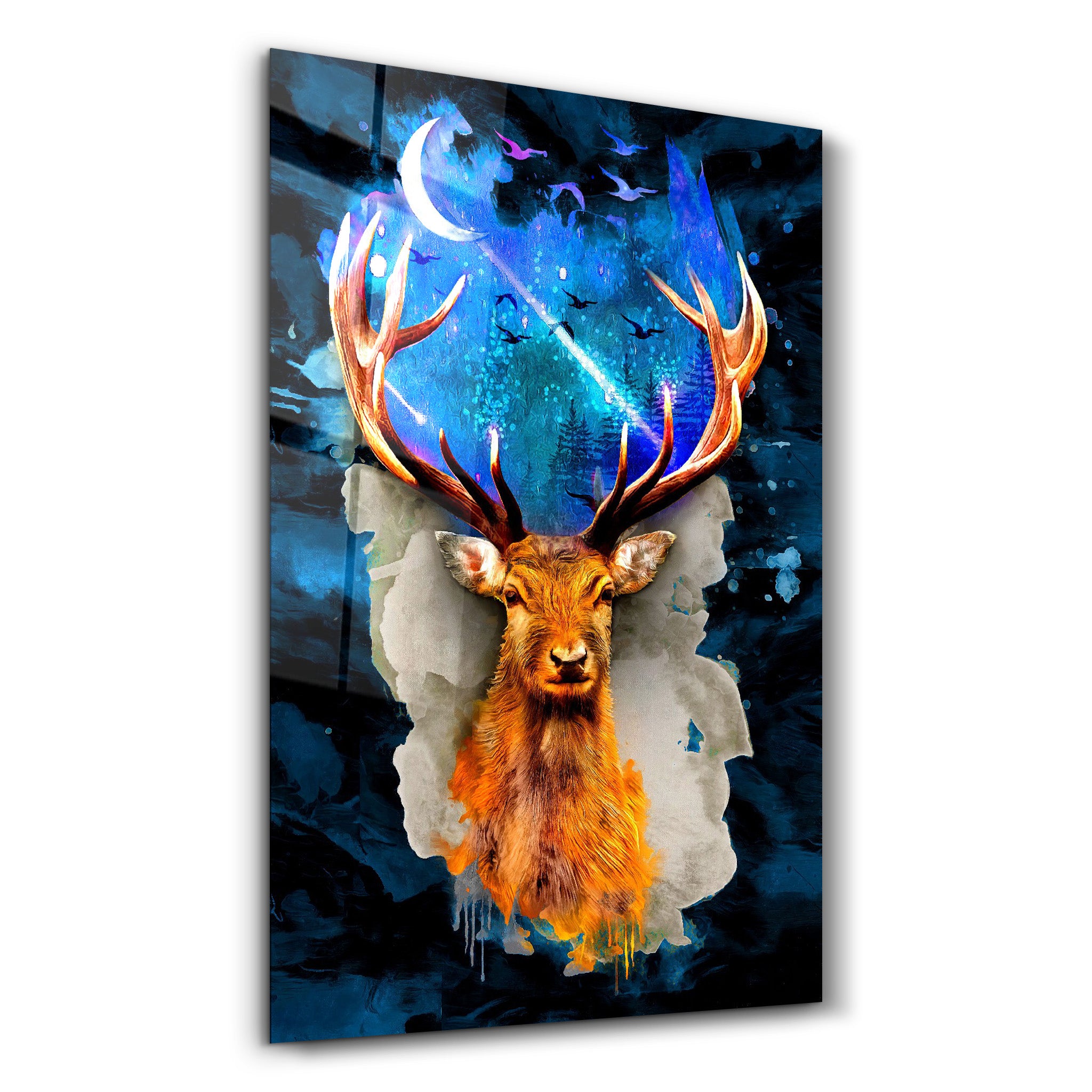 ・"Deer & Moon"・Glass Wall Art - ArtDesigna Glass Printing Wall Art