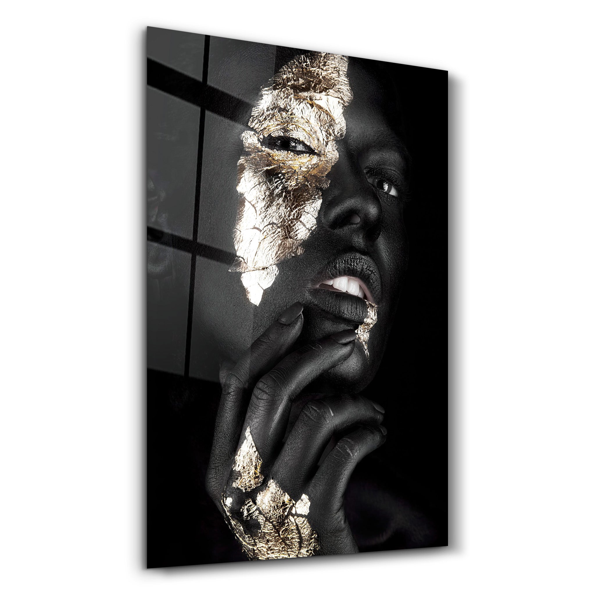 ・"Golden Face Woman Portrait"・Glass Wall Art - ArtDesigna Glass Printing Wall Art