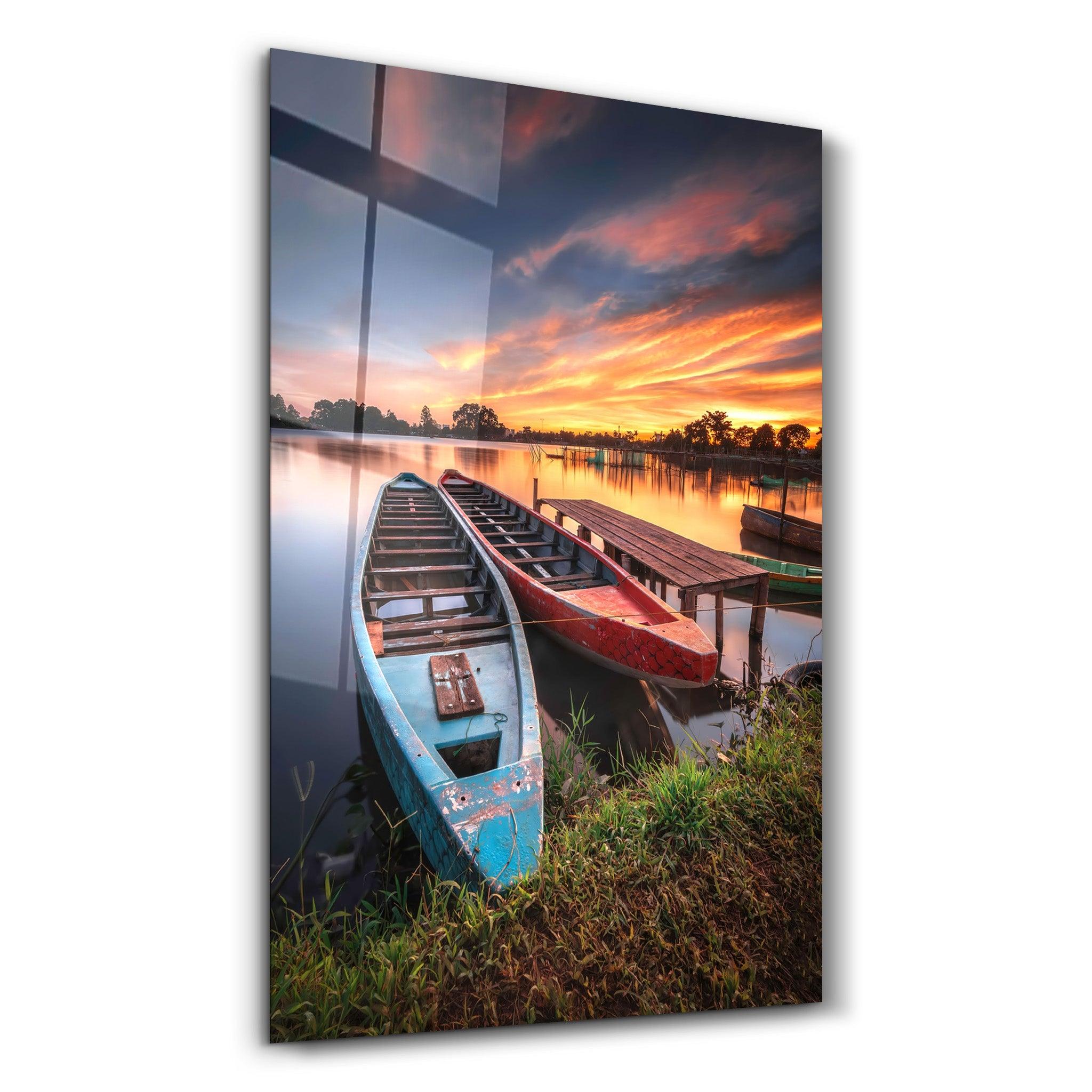 Longboats With Sunset | Glass Wall Art - ArtDesigna Glass Printing Wall Art