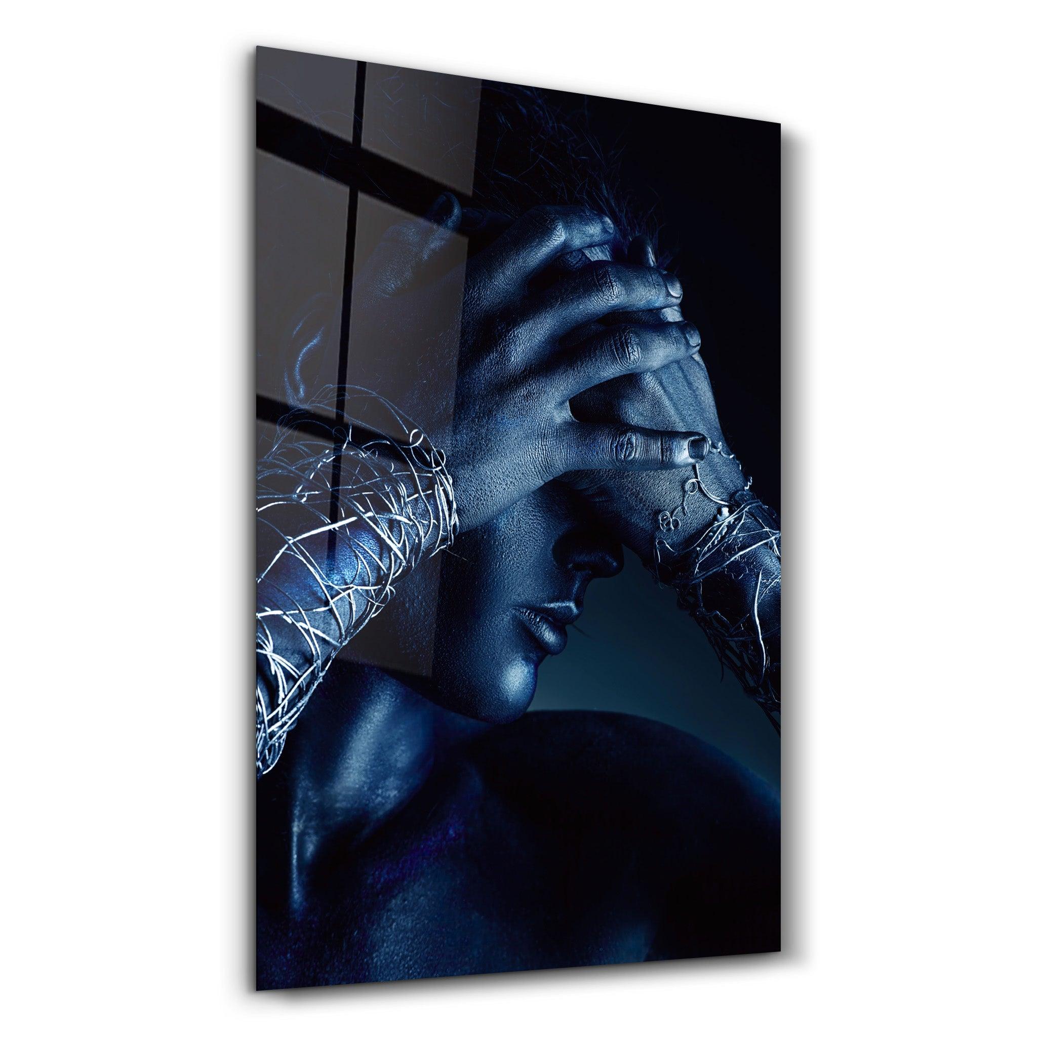 The Woman In Dark Blue | Glass Wall Art - ArtDesigna Glass Printing Wall Art