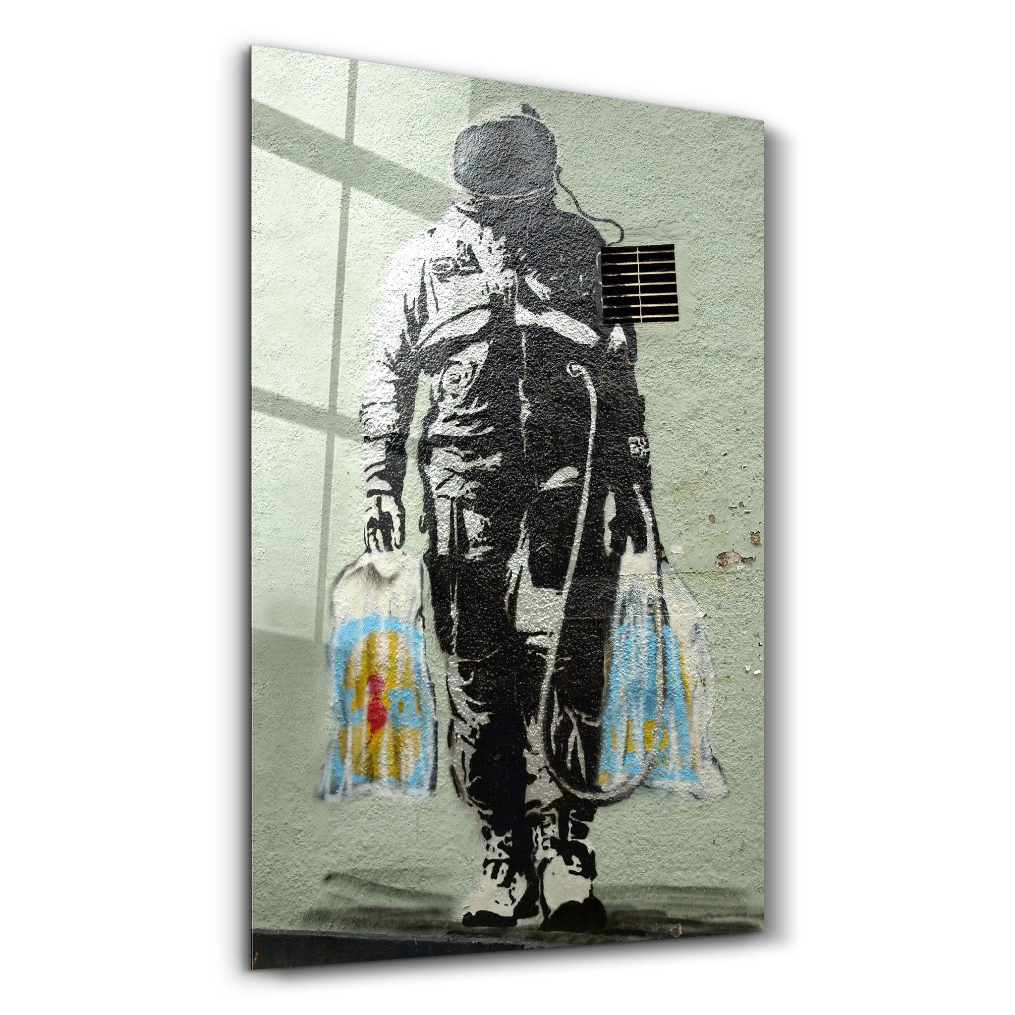 ・"Banksy - Shopper Spaceman"・Glass Wall Art - ArtDesigna Glass Printing Wall Art