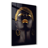 Golden Lips Woman Portrait V2 | Glass Wall Art