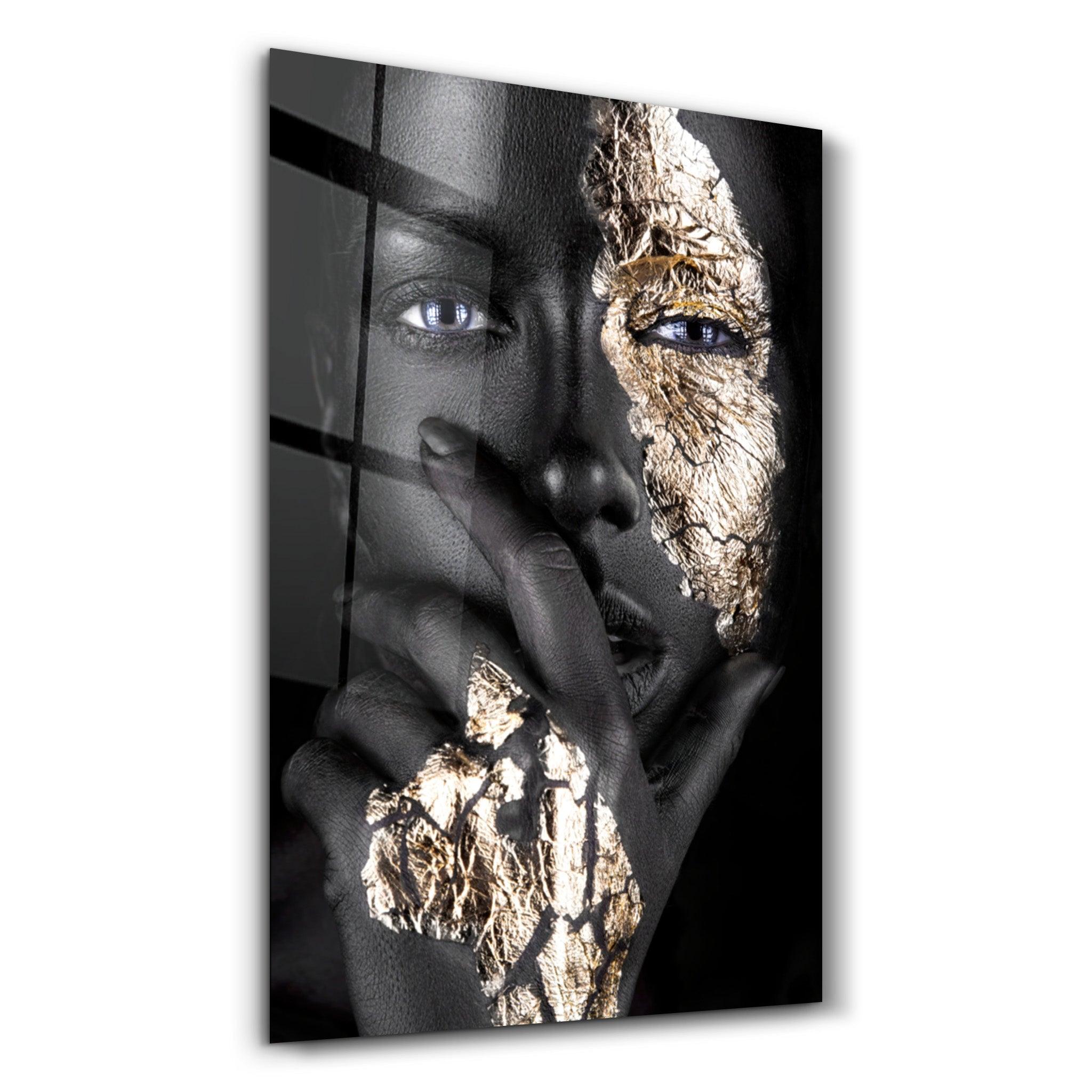 Covering Face Woman Portrait | Glass Wall Art - Artdesigna