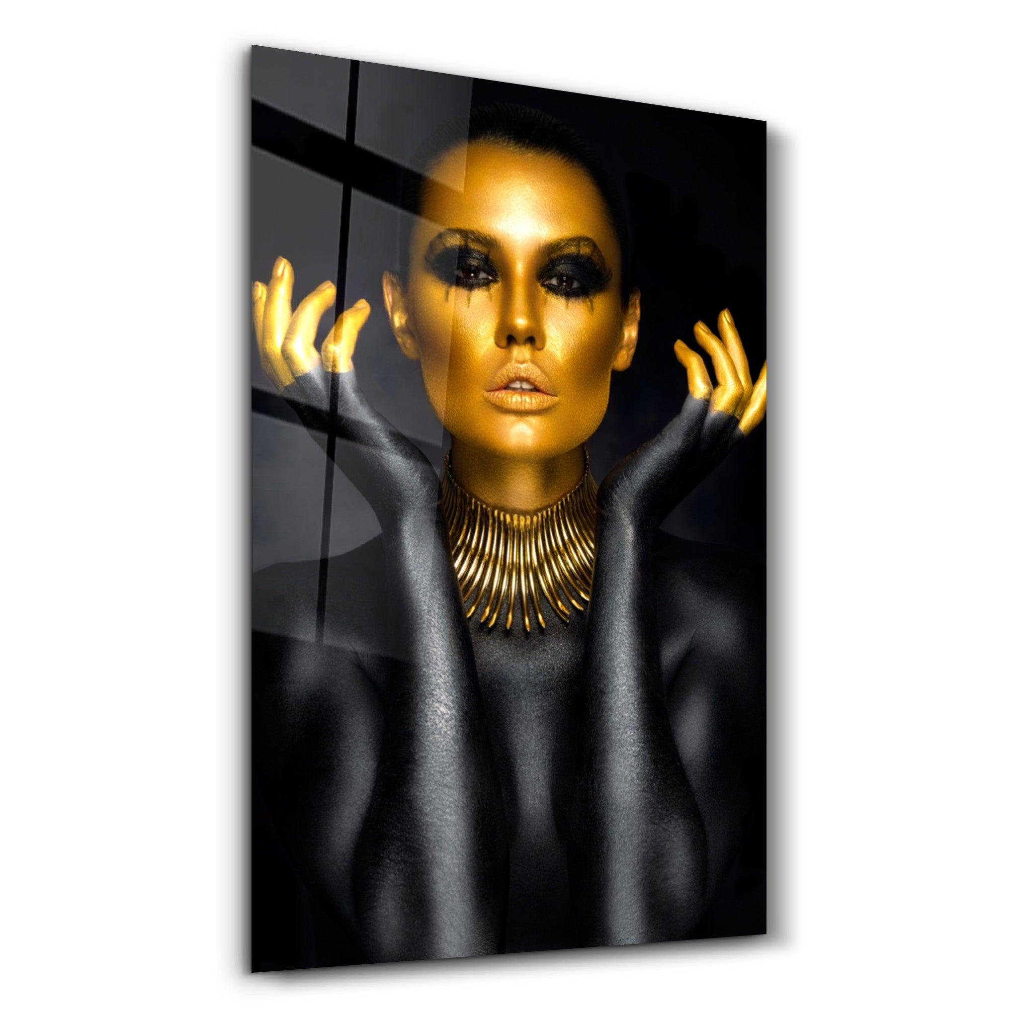Golden Face and Fingers | Glass Wall Art - ArtDesigna Glass Printing Wall Art