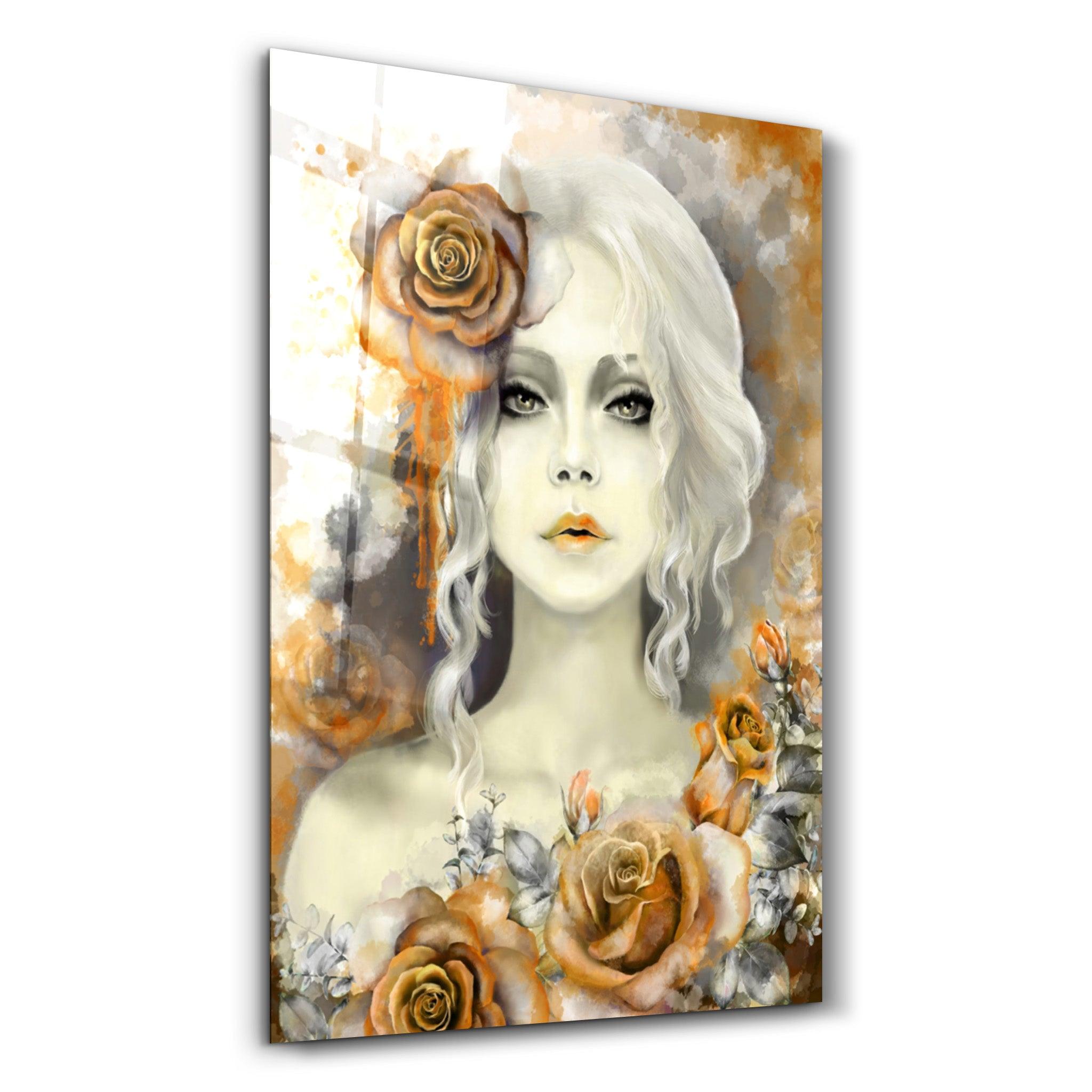 Silent Rose Woman Portrait | Glass Wall Art - ArtDesigna Glass Printing Wall Art