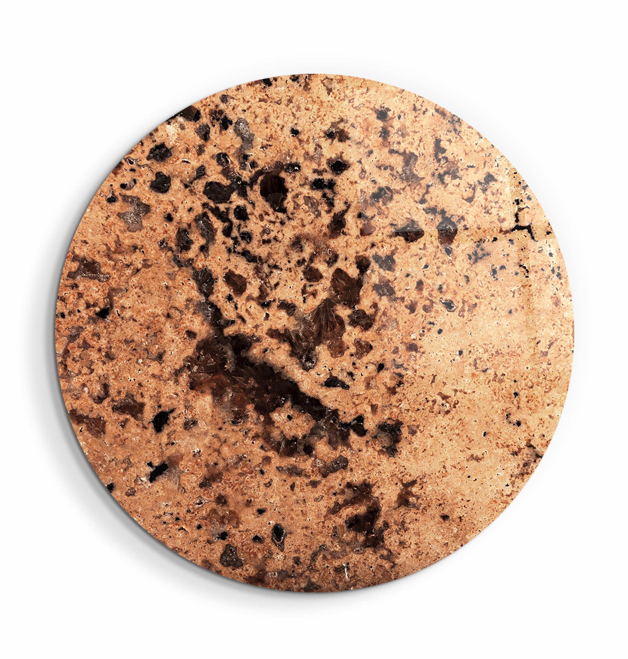 ・"Stone with Crystals - Brown"・Rounded Glass Wall Art