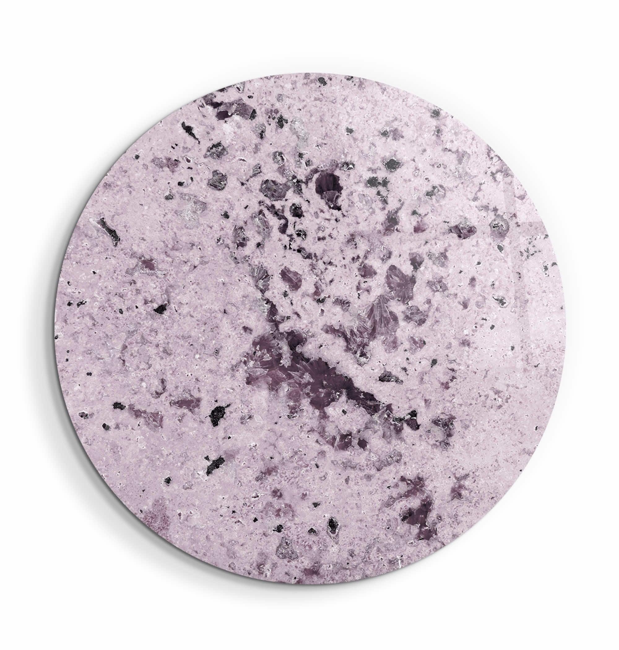 ・"Stone with Crystals - Light Purple"・Rounded Glass Wall Art